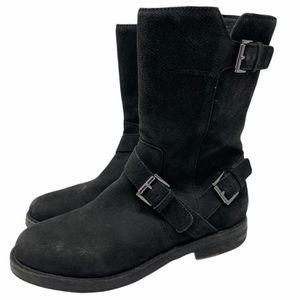 Eileen Fisher black nubuck moto boots Fate size 8-1/2  low heel EUC